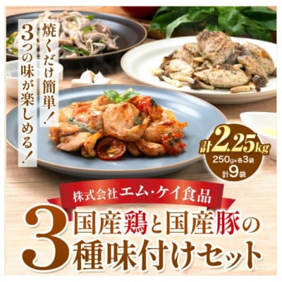 国産鶏と国産豚の3種味付けセット計2.25kg(1袋250g×3種類×3セット　計9袋)