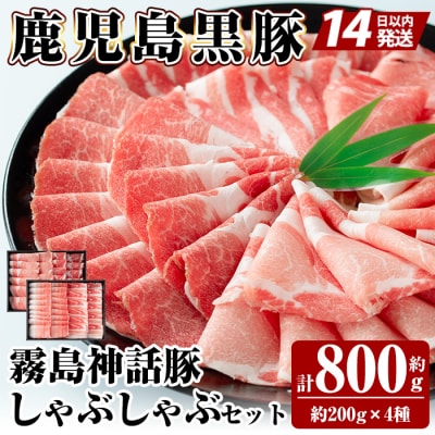 《通常便》鹿児島黒豚 しゃぶしゃぶ4種セット 計約800g【富士食品】　B-008 　