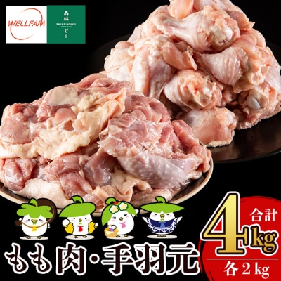 森林どり もも肉・手羽元セット(各2kg・合計4kg)【ウェルファムフーズ】　A0-270