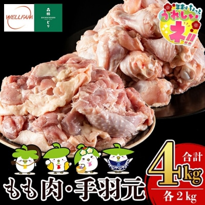森林どり もも肉・手羽元セット(各2kg・合計4kg)【ウェルファムフーズ】　A0-270