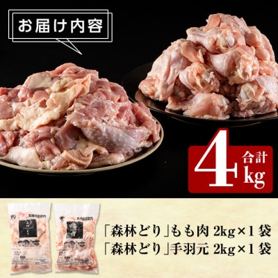 森林どり もも肉・手羽元セット(各2kg・合計4kg)【ウェルファムフーズ】　A0-270
