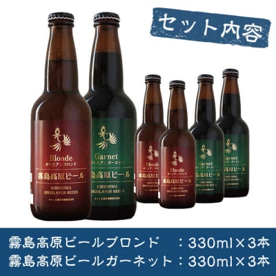 国産!霧島高原ビール6本セット(ブロンド3本、ガーネット3本)【河内菌本舗】　A3-006 