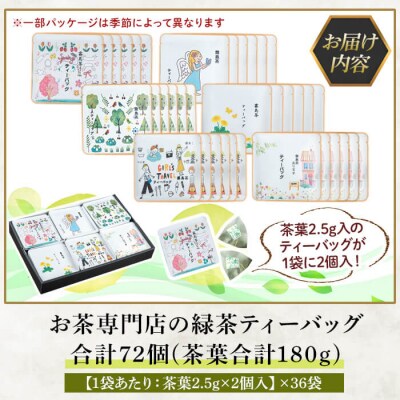 お茶専門店の緑茶ティーバッグ(合計72個)【末重製茶】　A-179