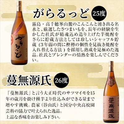本格芋焼酎飲み比べセット!「蔓無源氏」「がらるっど」(各1800ml)【石野商店】K-188