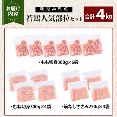 鹿児島県産 若鶏人気部位セット(合計4kgセット)【TRINITY】K-214-B 