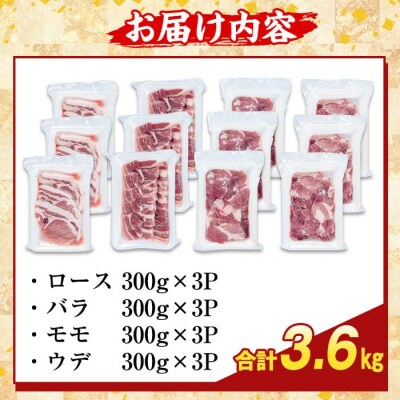 かごしま味わい黒豚 焼肉ファミリーパック(合計3.6kg)【ふるさと産直バザール】K-370-C