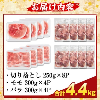 鹿児島県産 さつま黒豚3種盛り(計4.4kg)【ふるさと産直バザール】K-469-D 