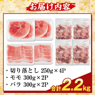鹿児島県産 さつま黒豚3種盛り(計2.2kg)【ふるさと産直バザール】K-469-B 
