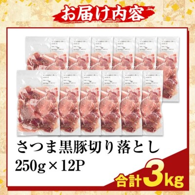 ＜訳あり＞鹿児島県産 さつま黒豚切り落とし(計3kg) 【ふるさと産直バザール】K-429-D 