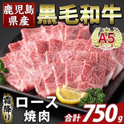 鹿児島県産A5等級黒毛和牛 霜降り上ロース焼肉(計750g)【ふるさと産直バザール】K-482-C