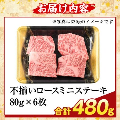 A5等級黒毛和牛不揃いロースミニステーキ(計480g) 【ふるさと産直バザール】K-479-B
