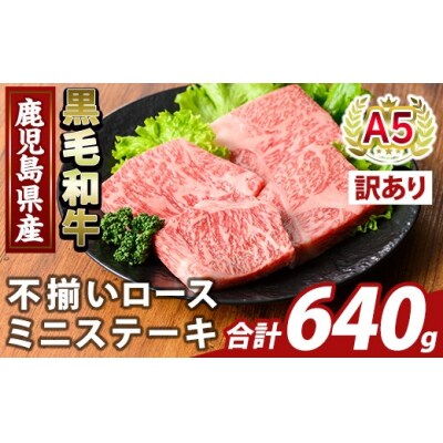 A5等級黒毛和牛不揃いロースミニステーキ(計640g) 【ふるさと産直バザール】K-479-C