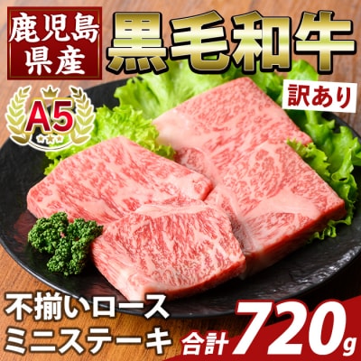 A5等級黒毛和牛 不揃いロースミニステーキ(計720g) 【ふるさと産直バザール】K-479-C