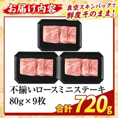 A5等級黒毛和牛 不揃いロースミニステーキ(計720g) 【ふるさと産直バザール】K-479-C