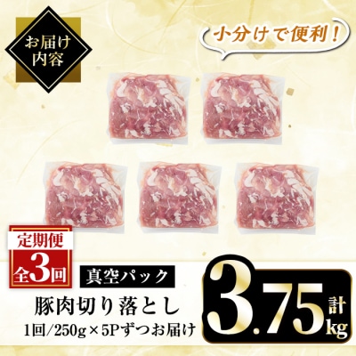 【3回定期便】鹿児島県産豚肉切り落とし小分け　計3.75kg【肉の豊楽】A5-033-E