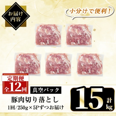 【12回定期便】鹿児島県産豚肉切り落とし小分け　計15kg【肉の豊楽】A5-033-G