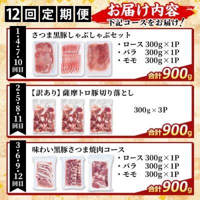  <12回定期>さつま黒豚とトロ豚の食比べ定期便計10.8kg【ふるさと産直バザール】K-714-C