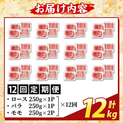 <12回定期便>薩摩トロ豚 しゃぶしゃぶ3種盛り(計12kg)【ふるさと産直バザール】K-470-G