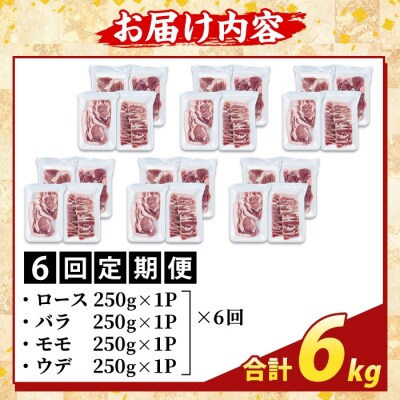 <6回定期便>霜降りトロ豚焼肉用バラエティセット(計6kg)【ふるさと産直バザール】K-379-E 