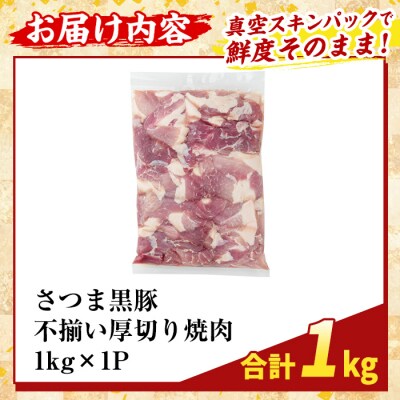 直売用訳あり限定 さつま黒豚 不揃い厚切り焼肉 (計1kg)【ふるさと産直バザール】K-746-A