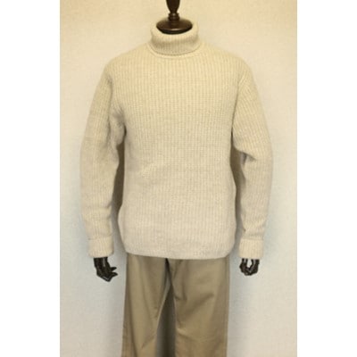 「メンズニット」ウールカシミヤコットンリブタートルネックセーター(ベージュ)L　五泉ニット