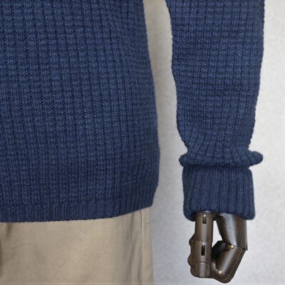 「メンズニット」ウールカシミヤコットンリブタートルネックセーター(ネイビー)M　五泉ニット