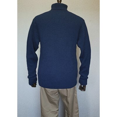 「メンズニット」ウールカシミヤコットンリブタートルネックセーター(ネイビー)XL　五泉ニット