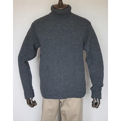 「メンズニット」ウールカシミヤコットンリブタートルネックセーター(チャコールグレー)XL　五泉ニット