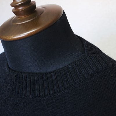 「メンズニット」ガンジーセーター(ブラック)XL 五泉ニット