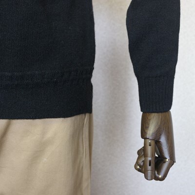 「メンズニット」ガンジーセーター(ブラック)XL 五泉ニット