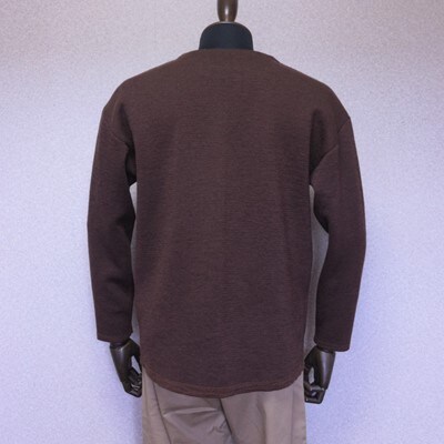 【メンズ】シェットランドウールブレンド スプリットネックセーター(ブラウン)M 五泉ニット
