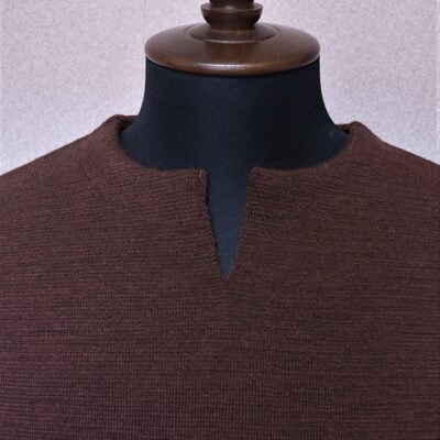 【メンズ】シェットランドウールブレンド スプリットネックセーター(ブラウン)M 五泉ニット