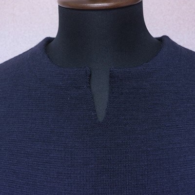 【メンズ】シェットランドウールブレンド スプリットネックセーター(ネイビー)L 五泉ニット