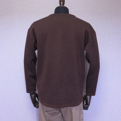 【メンズ】シェットランドウールブレンド スプリットネックセーター(ブラウン)XL 五泉ニット