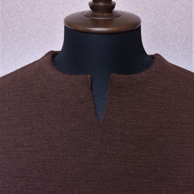【メンズ】シェットランドウールブレンド スプリットネックセーター(ブラウン)XL 五泉ニット