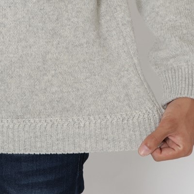 【メンズ】ラムウールエルボパッチVネックセーター(ライトグレー)XL　五泉ニット