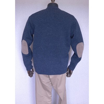 【メンズ】ラムウールエルボパッチVネックセーター(ネイビー)XL　五泉ニット