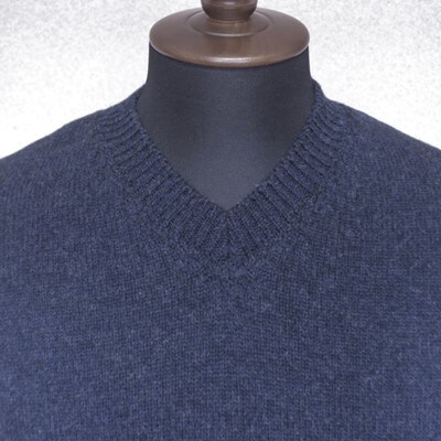 【メンズ】ラムウールエルボパッチVネックセーター(ネイビー)XL　五泉ニット