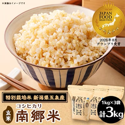 令和8年産 特別栽培米 隠れたお米の名産地!新潟県五泉産コシヒカリ「南郷米」玄米3kg