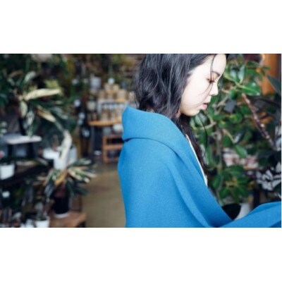 「CLEMATIS」リバーシブル和紙ストール　折り返しポケット(ブルー)