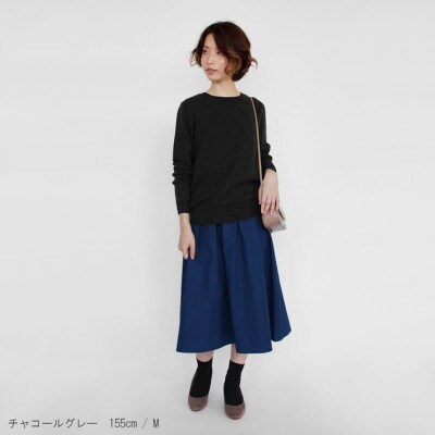 カシミヤ100%クルーネックセーターLサイズ(チャコールグレー)