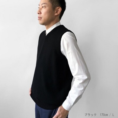カシミヤ100%メンズVネックベストLLサイズ(ブラック)