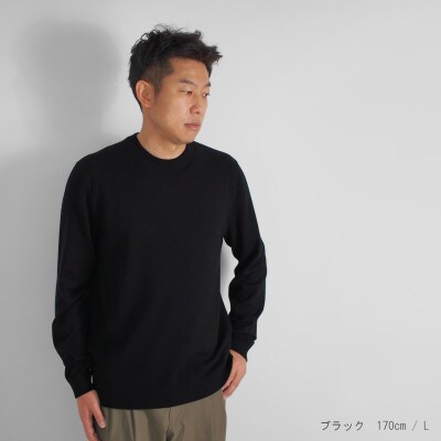 カシミヤ100%メンズクルーネックセーターLLサイズ(ブラック)