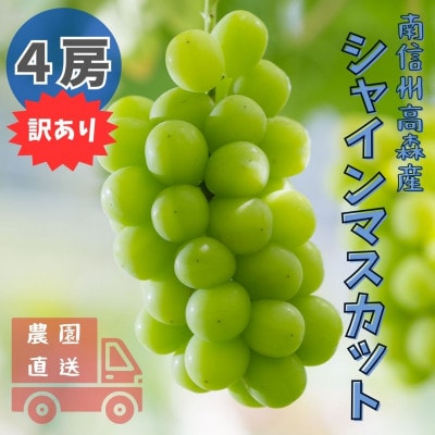 【南信州高森産】訳ありシャインマスカット　4房