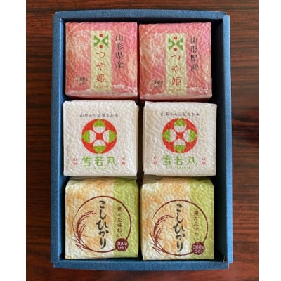 お米3種食べ比べセット【つや姫/雪若丸/コシヒカリ】各300g×2パック