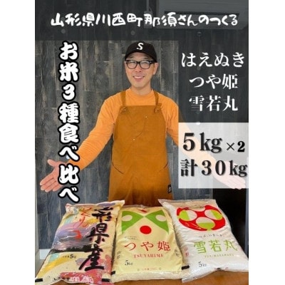山形県産 【はえぬき】【つや姫】【雪若丸】精米 食べ比べセット 各5kg×2袋 合計30kg