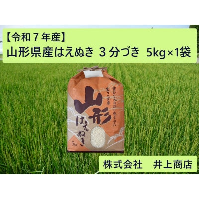 令和7年産山形県産はえぬき　3分づき5kg×1袋