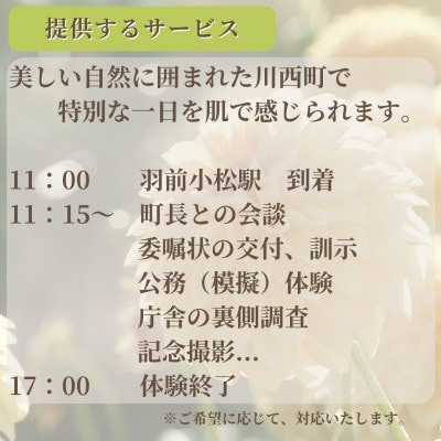 【山形県川西町】一日『もぎ』町長体験(1泊3食(昼食・夕食・朝食)/1名様)
