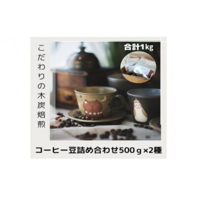 木炭焙煎珈琲豆 500g×2種セット 1kg　粉