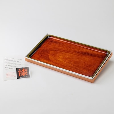 【香川漆器】35cm長角サービス盆 スリ漆 渕オリーブ
